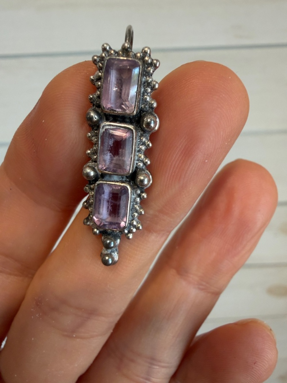 Sterling Silver 925 Amethyst Drop Earrings- Artisan Balinese Style - Picture 3 of 6
